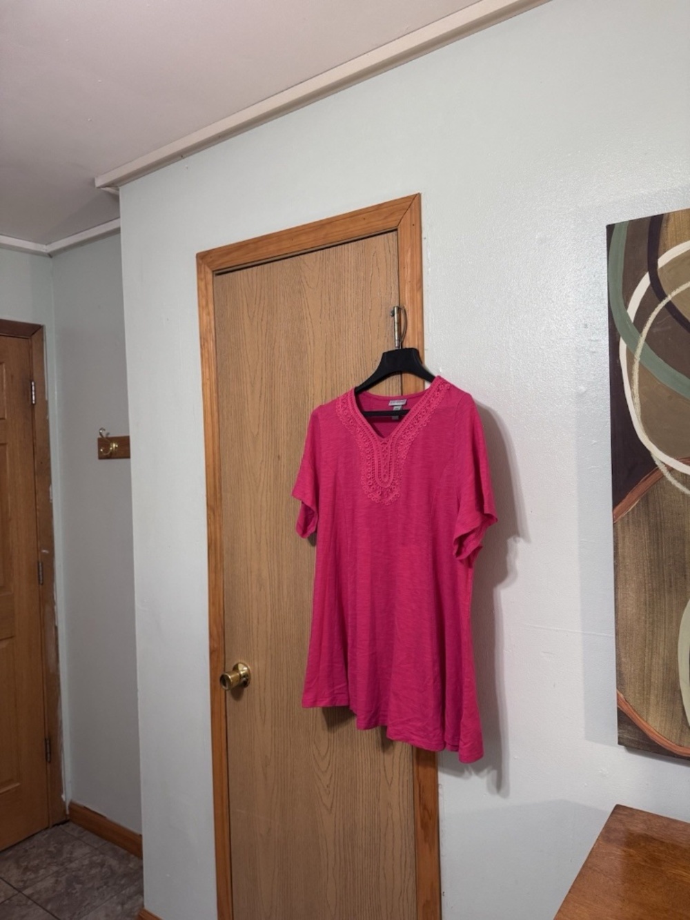 Catherines Size 2XWP Solid Pink w/Crochet Neckline Short Sleeve Top - EUC